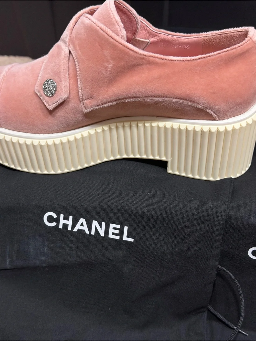 CHANEL Pink Suede Platform Sneakers with Cream Sole